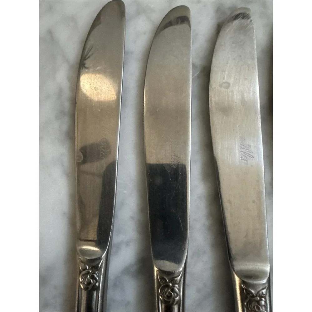 Versailles Stainless Steel Dinner Knives Set of 4 Floral Rose Pattern Silverware